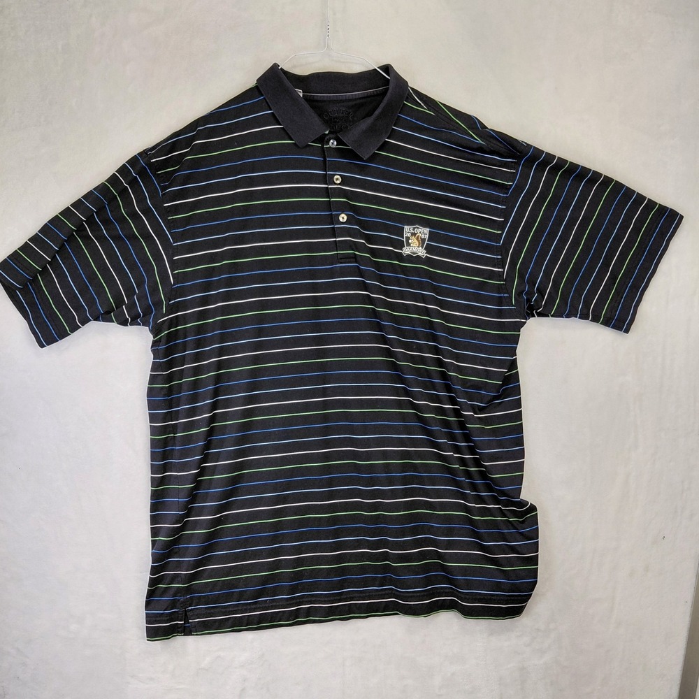 Cutter & Buck Mens XXL Black Striped‎ 2007 US Open Oakmont Golf Polo Shirt